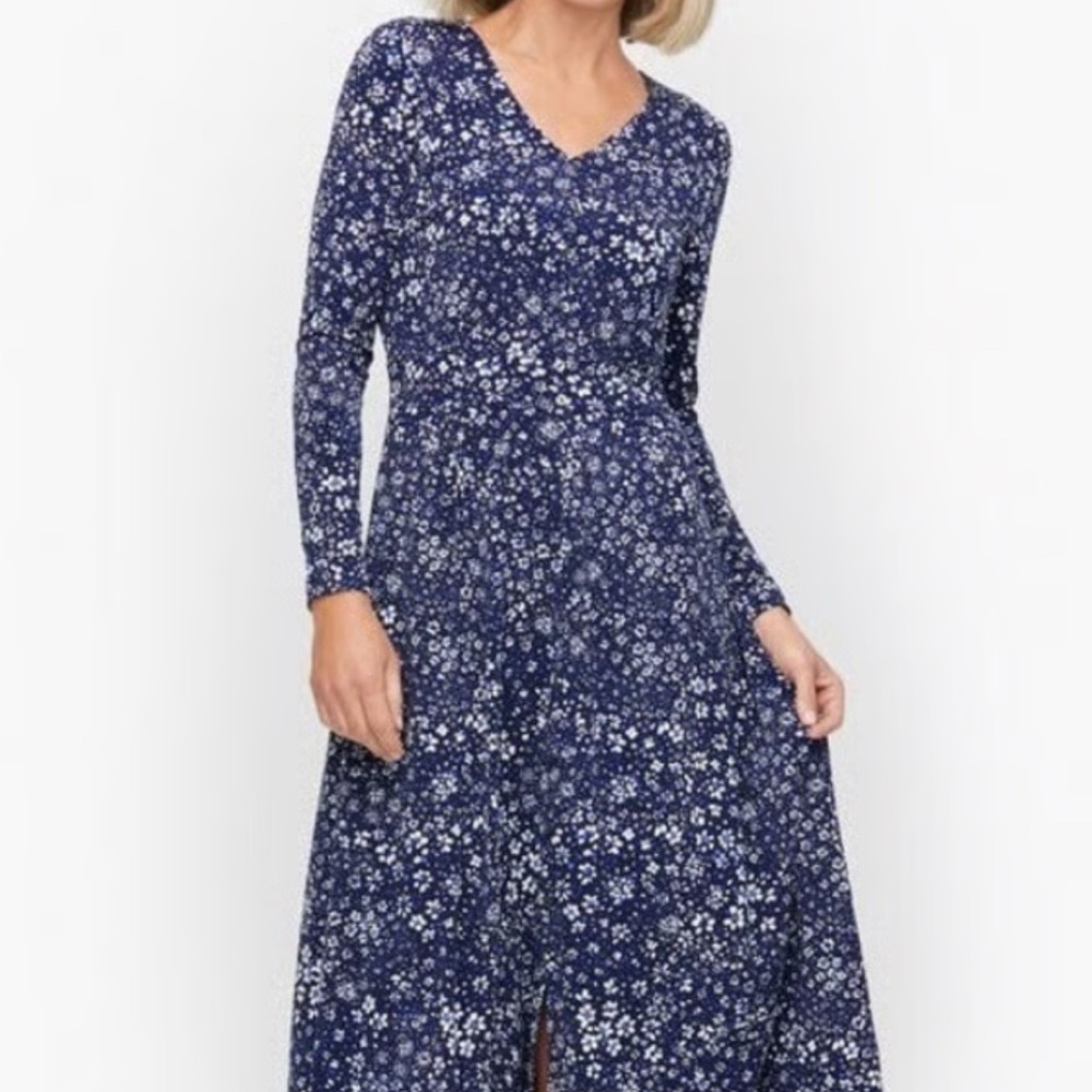 New Talbots Navy Floral Long Sleeve Dress